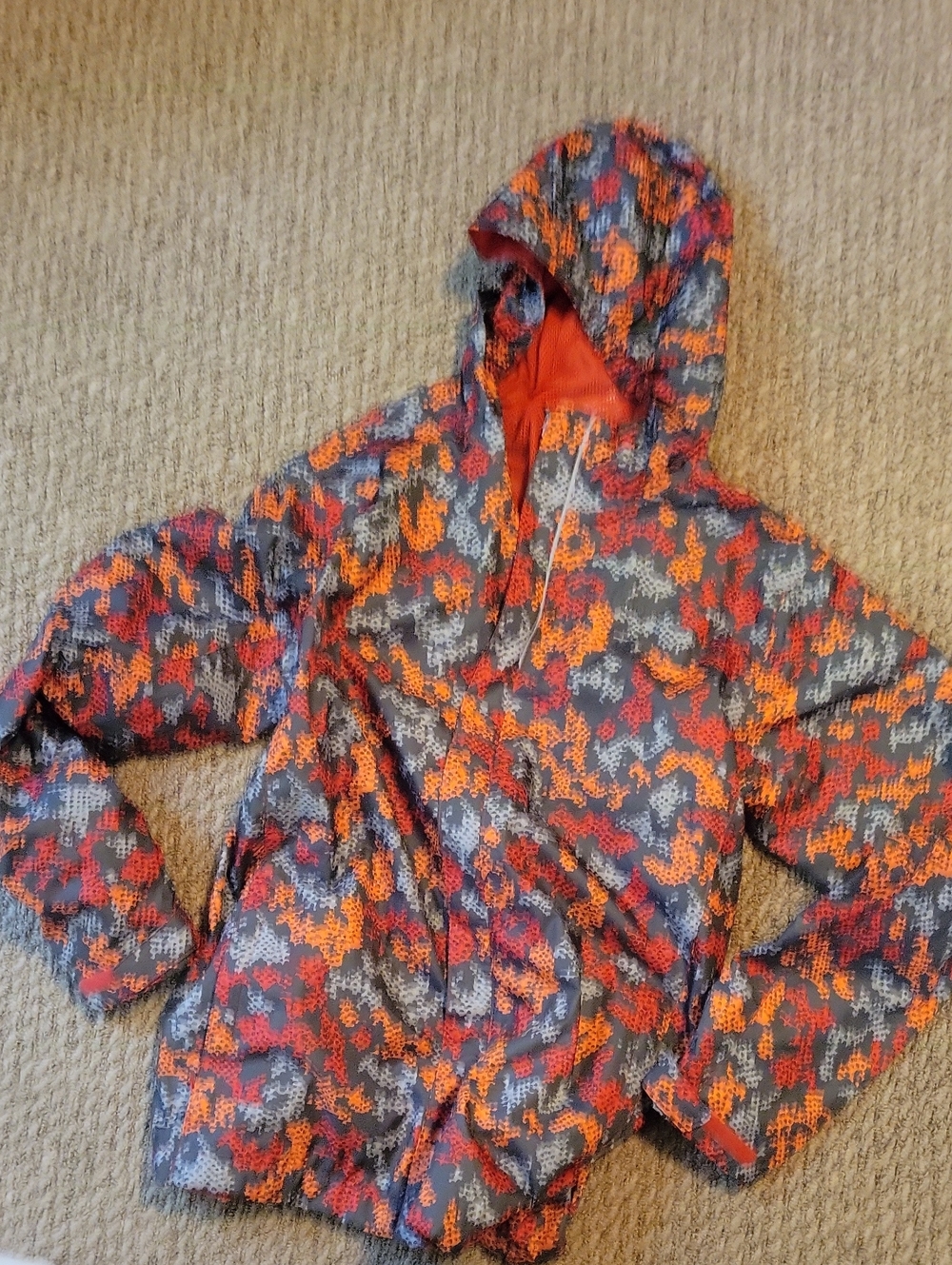 Columbia Kids Hooded Puffer Jacket - Orange, Red & Gray Camo